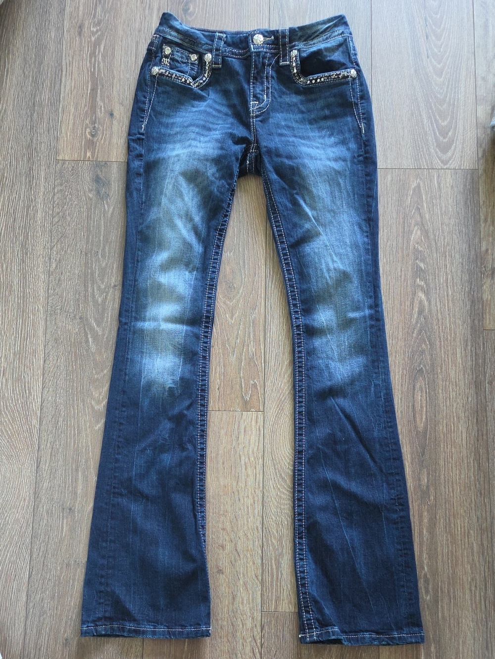 Miss Me Women's Dark Blue Mid-Rise Bootcut Jeans
